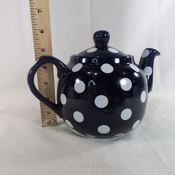 London Pottery Navy Blue White Polka Dot Teapot Lid Ceramic Dot Globe 6 Cup Tea - Picture 9 of 12